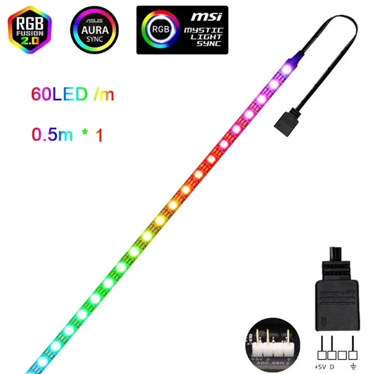 Addressable Rainbow PC Digital WS2812b LED Strip Light for 5V 3pin ARGB Header PC Case Asus Aura Sync RGBIC Fusion MSI Mystic - Image 9