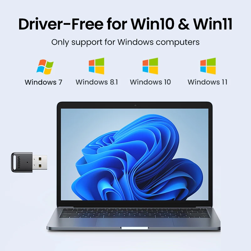 UGREEN USB Bluetooth 5.3 5.0 Adapter Wireless Dongle Transmitter Receiver For PC Windows 11 10 8.1 7 Bluetooth Stereo Headset
