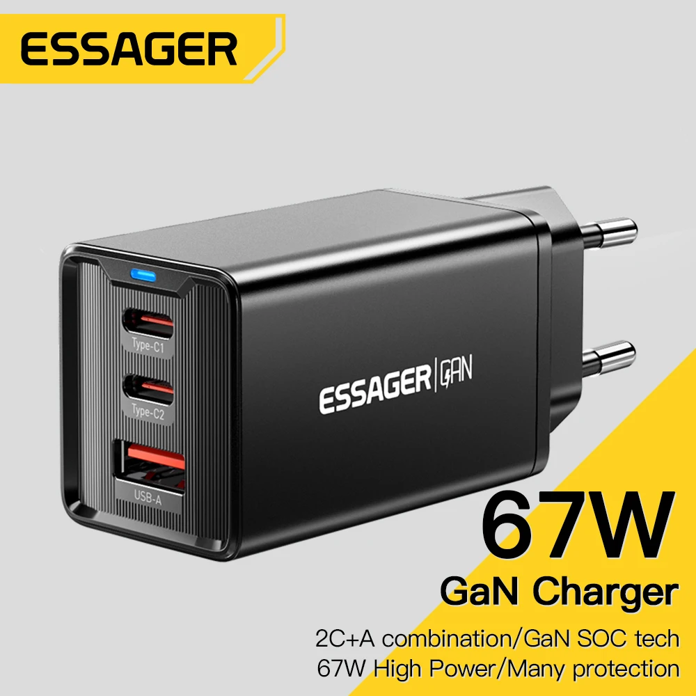 Essager 67W GaN USB Charger Quick Charge QC3.0 PD PPS USB Type C Charger For IPhone 15 14 Macbook Laptop iPad Xioami Samsung S23