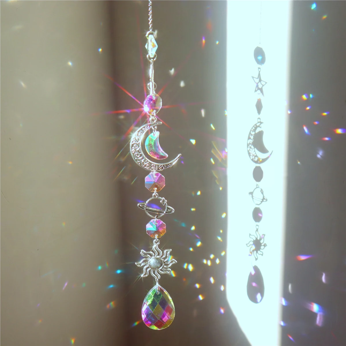 Carillon à vent,Attrape-soleil en cristal Aurora Borealis, attrape-soleil  en forme de prisme de guérison Feng Shui, - Type E - Cdiscount Jardin