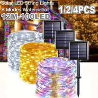 1/2/4 Pack 100LED Solar String Lights Outdoor 8 Mode Solar Fairy Light 12M Garden Yard Decorative String Lights Christmas Party 1