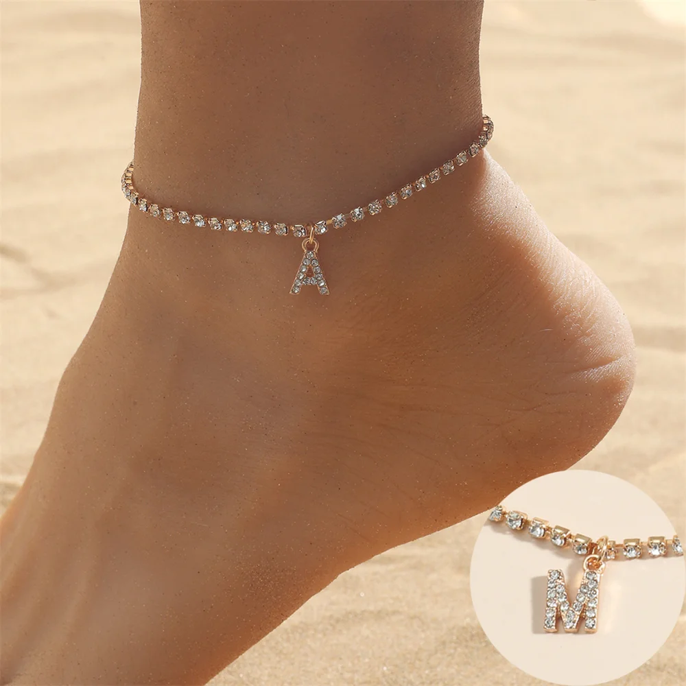 Crystal Zircon Initial Letter Ankle Bracelet Alphabet Anklets for Women