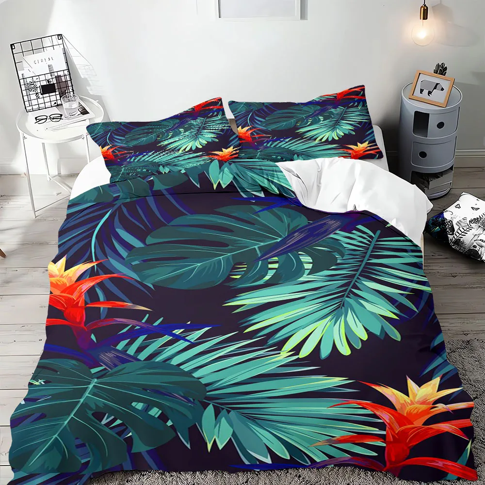 

Пододеяльник с пальмовыми листьями, набор постельного белья с тропическими растениями, двойное одеяло, одинарный чехол для спальни, украшения для женщин и мужчин, пододеяльник