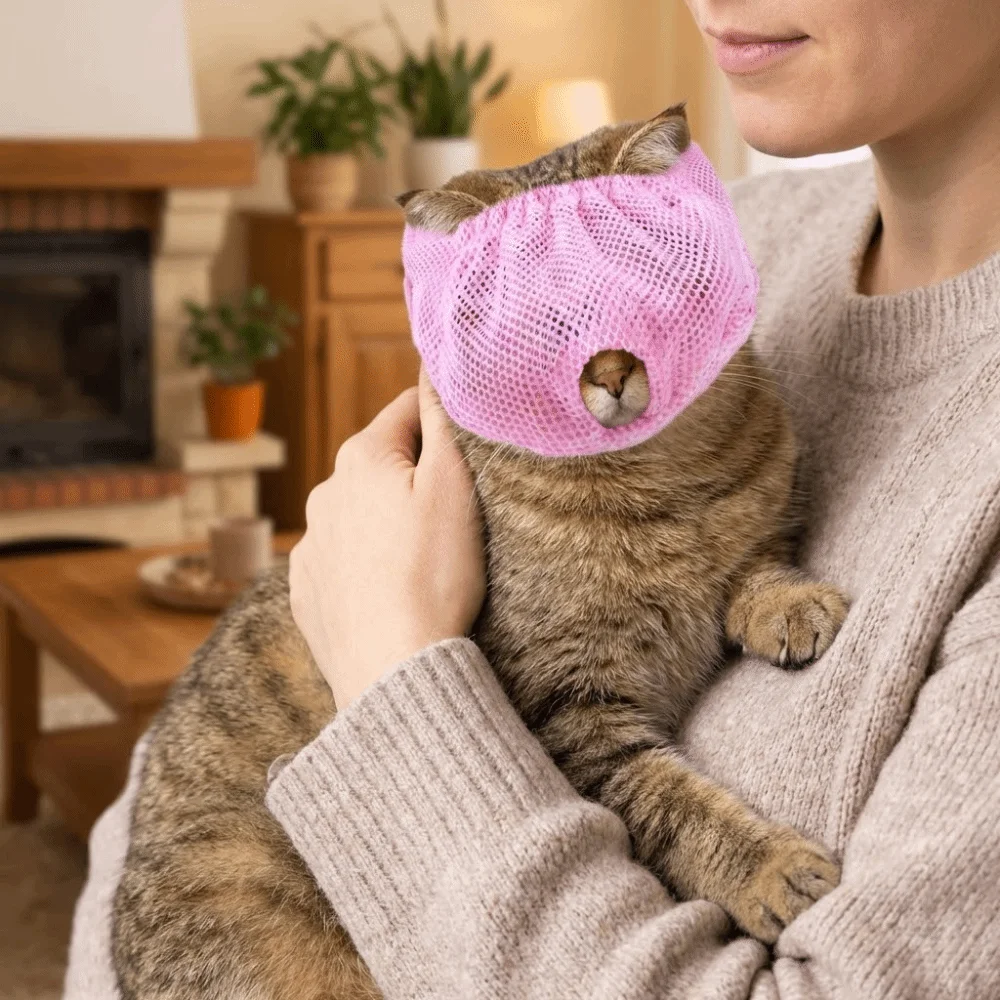 메쉬 고양이 입 커버 통기성 조절 가능 안티 바이트 입마개 세척 가능 편안한 안전 보호 커버 애완 동물 액세서리