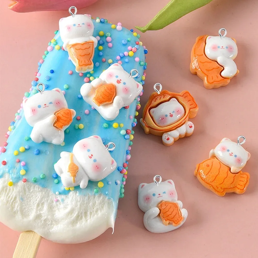 10PCS 반짝 이는 스내퍼 고양이 시리즈 플랫 백 참 장식품 귀걸이 팔찌 머리핀 DIY 쥬얼리 펜던트 장식 액세서리