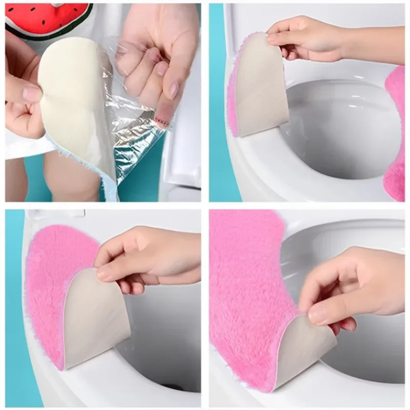 Toilet Seat Cover Winter Thick Flannel Toilet Seat Cover Velvet Cushion WC Stickers Toile Cover Universal Washable Bathroom Accessories Toilet Mat