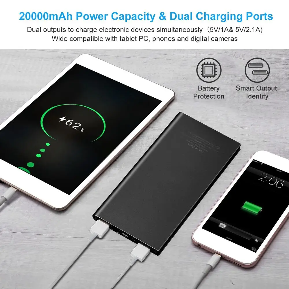 20000mAh 5V/2.1A Portable Power Bank Battery Pack for Heated Vest Jacket Pants Socks USB Power Bank for phone with Flashlight 4