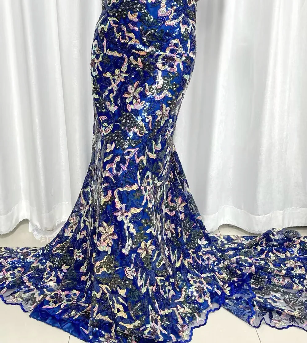 

5 Yards Luxury French Heavy Beaded African Lace Tulle Fabric 2023 Newest High Quality Bead Tube Embroidered Fabrics With Sequins