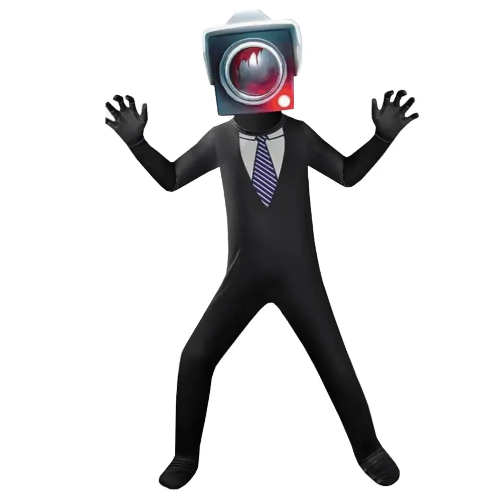 스키비디 변기 코스프레 코스튬 TV 남자 카메라 남자 코스튬 게임 스키비디 도프 예 변기 할로윈 점프수트 파티 의상, 2023 신제품