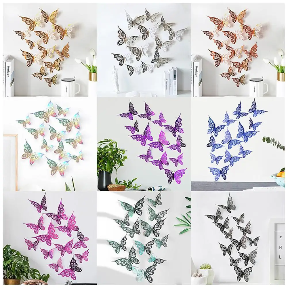 

3D Purple Blue Butterflies Wall Stickers Hollow Butterfly for Kids Rooms Home Wall Fridge Decor DIY Art Mural Room Decor