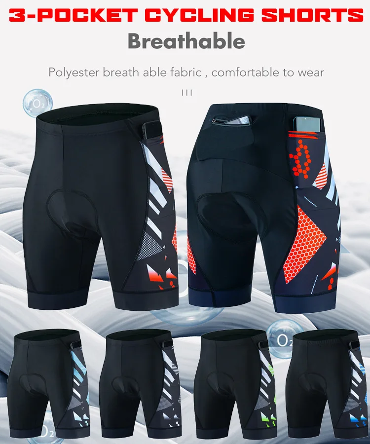 Summer Men's Cycling Shorts Coolmax Gel Pad Triathlon Leggings 3 Pocket Mountain Bike Riding Uniforms multi pocket shorts fitness training shorts cycling gel pad