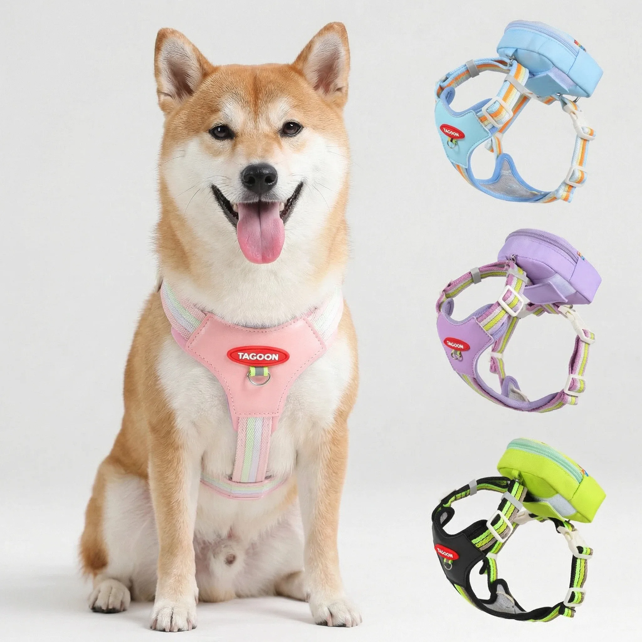 Regenbogen Reflektierendes Hundegeschirr Mit Leine Und Rucksack_voghion.com