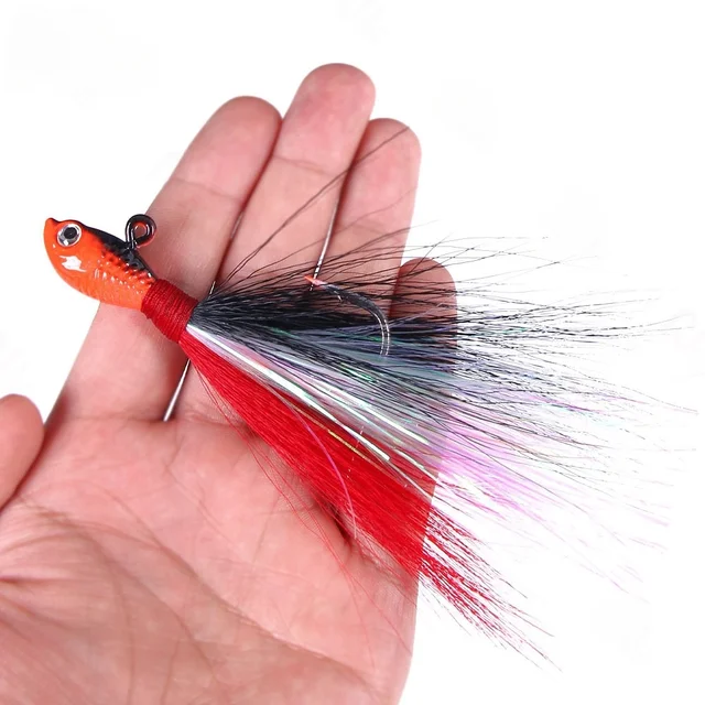 7g 10g 14g 21g 28g 42g 56g 85g Bucktail Lead Jig Hooks Deer Hair Feathers Beard Lead Fish Head Jigging Bass Carp Ice Fishing 4
