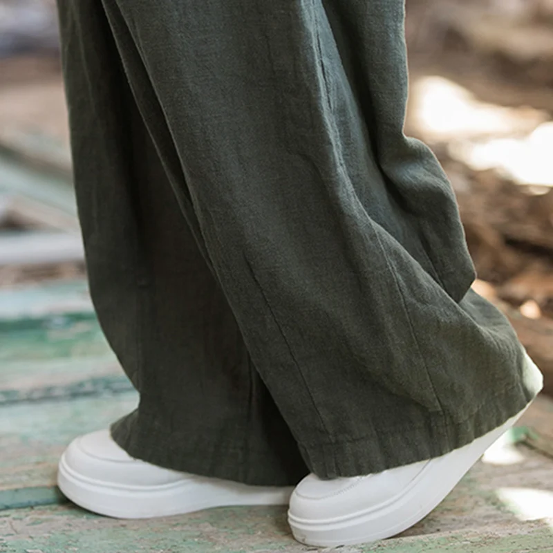 Women's Cotton Linen Baggy Cargo Pants  Vintage Elastic Waist Yoga Trousers Loose Casual  Long Wide Leg Slacks
