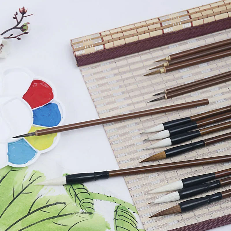 6/9/12/16Pcs Chinese Calligraphy Brushes Set with Roll-up Bamboo Brush Holder Painting Writing Kanji Art Watercolor Brush 5