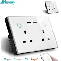 Melery WIFI Smart Tuya USB Type C Wall Socket UK Plug Outlet Power Touch Switch Wireless Energy Monitoring by Alexa Google Home