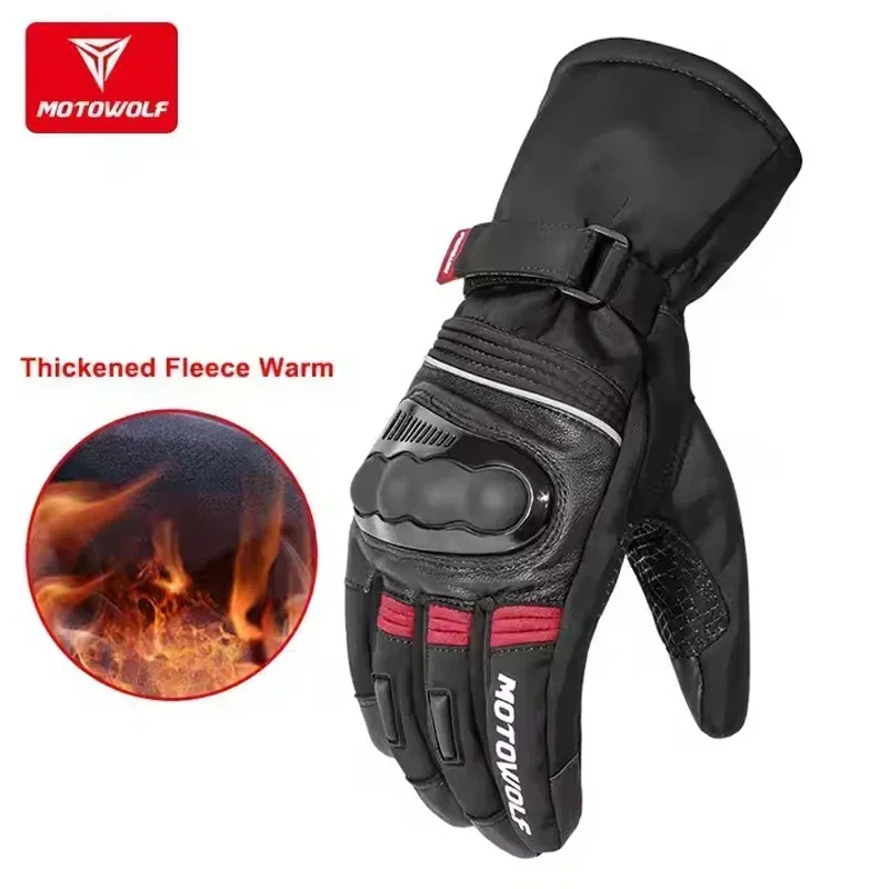 Winter Motorcycle Thermal Gloves - Fleece Windproof Leather Biker Gear, Waterproof