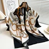 Retro Chain 90cm Printed Large Square Scarf Spring And Autumn Scarf Twill Silk Headscarf All-Match Sunscreen Shawl Female 4