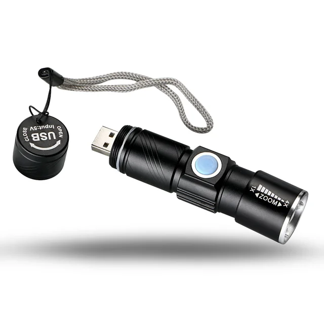 Mini USB Rechargeable Flashlight 3 Modes Zoom Light Flash Waterproof Tactical Camping Bike Torch Lasting Built-in Battery