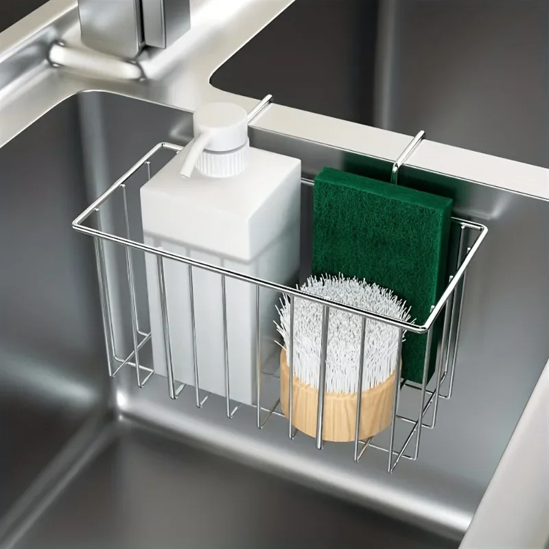 Sponge Holder, Brush and Soap Dishwashing Liquid Drainer Basket - Essential Kitchen Accessory for Easy Cleaning and Organization