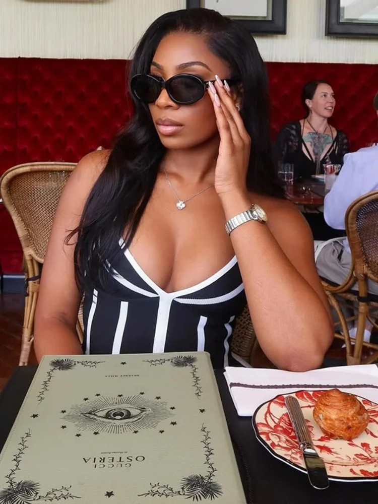 Wmstar Dress Women Wholesale Foreign Trade Black White Contrasting Color Spliced A Line Neck V Neck Leader Short Fitted Trend