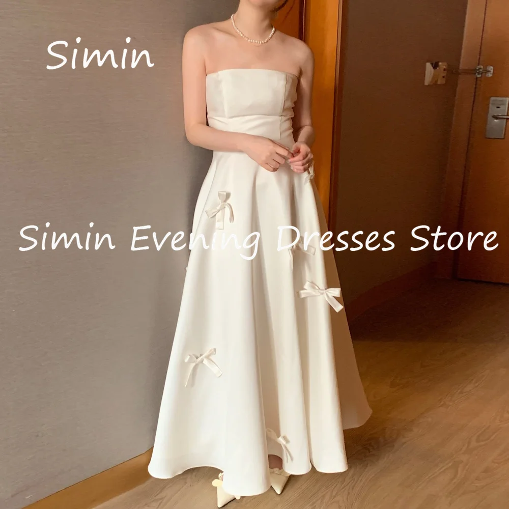 

Simin Satin A-line Strapless Ruffle Bow Formal Prom Gown Korea Ankle-length Evening Elegant Party dresses for women 2023