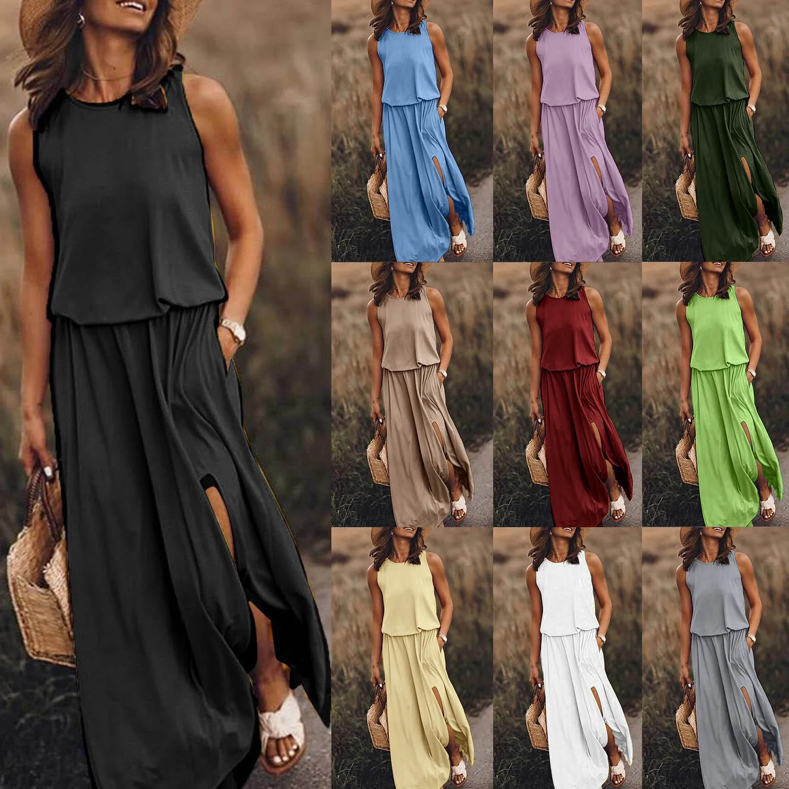 

2024 Vintage Silk Dresses Woman Summer French Solid Color Wedding Fashion Evening Dress Sexy Casual Fork Opening Long Vestidos