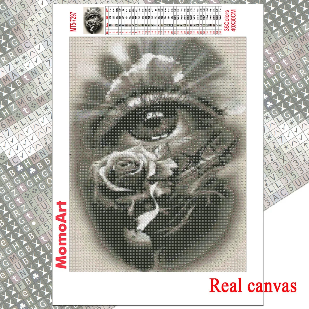 MomoArt Diamond Painting Full Diamond Painting Eye Picture Rhinestone Clock Diamond Embroidery Flower Mosaic Black White Home Decor