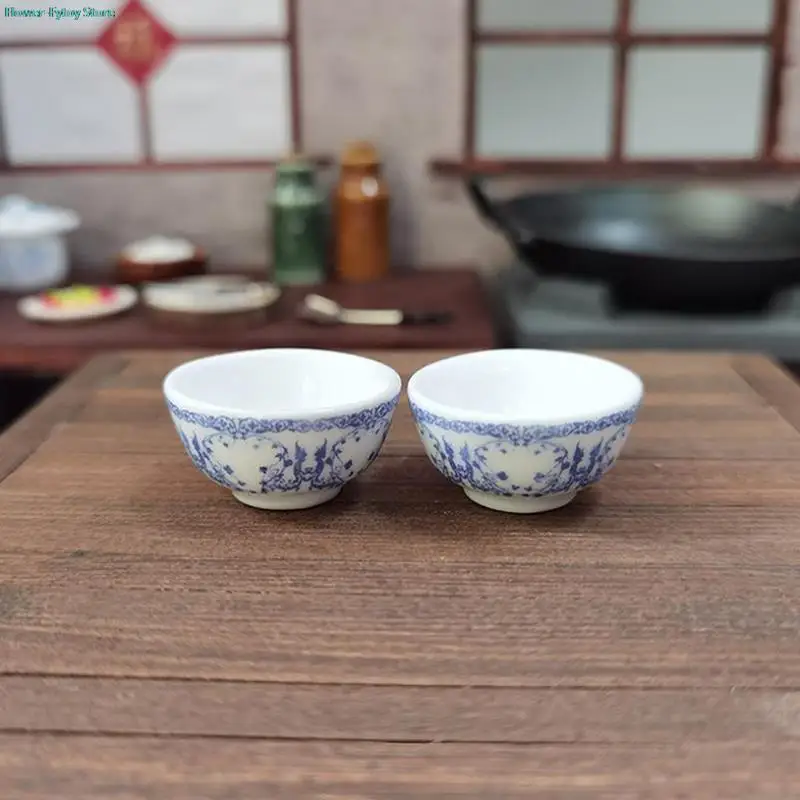 

1:12 Dollhouse Ceramics Bowl Soup Basin Blue Bowl Rice Bowl Model Kitchen Accessories For Doll House Decor Kids Toys