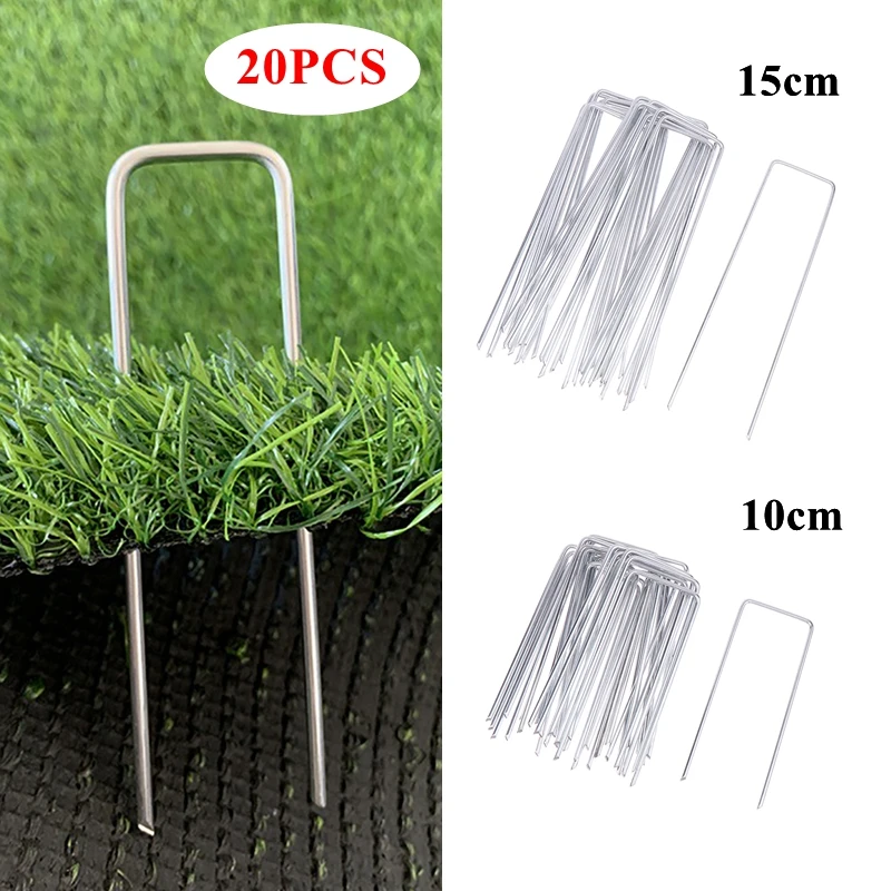 10/15cm Landscape Staples U-Shaped Garden Pins Stakes Heavy Duty Yard Lawn Tent Stakes Securing Pegs For Weed 20Pcs