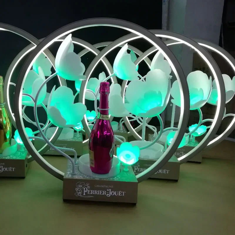 LED Rechargeable Lotus Flower Champagne Cocktail Whisky Drinkware Holder Bar Bottle Presenter For Night Club Wedding Party Decor