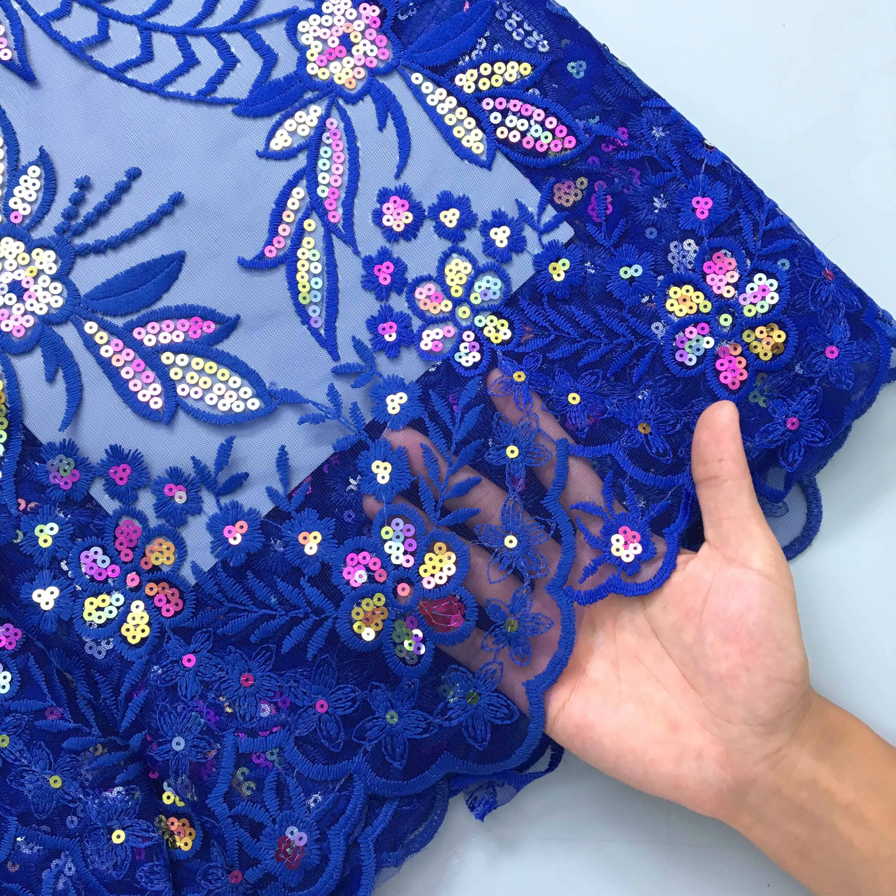 Description Picture 4 of itemNew Arrival Milk Silk Lace Fabric Light Green French Milk Silk Lace Fabric With Sequins 5Yards For African Nigerian Dress F3976