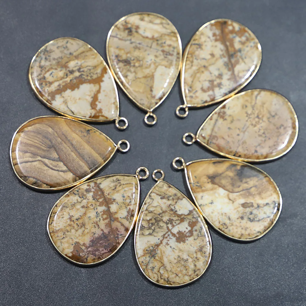 Selling Natural Stone Flat Water Drop Necklace Pendants For Fashion Jewelry Making Diy Charms Earring Accessories Wholesale 8Pcs