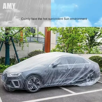 Disposable Transparent Car Clothing Cover Dustproof Rainproof Transparent Paint Dustproof Plastic PE Film Universal Car Cover