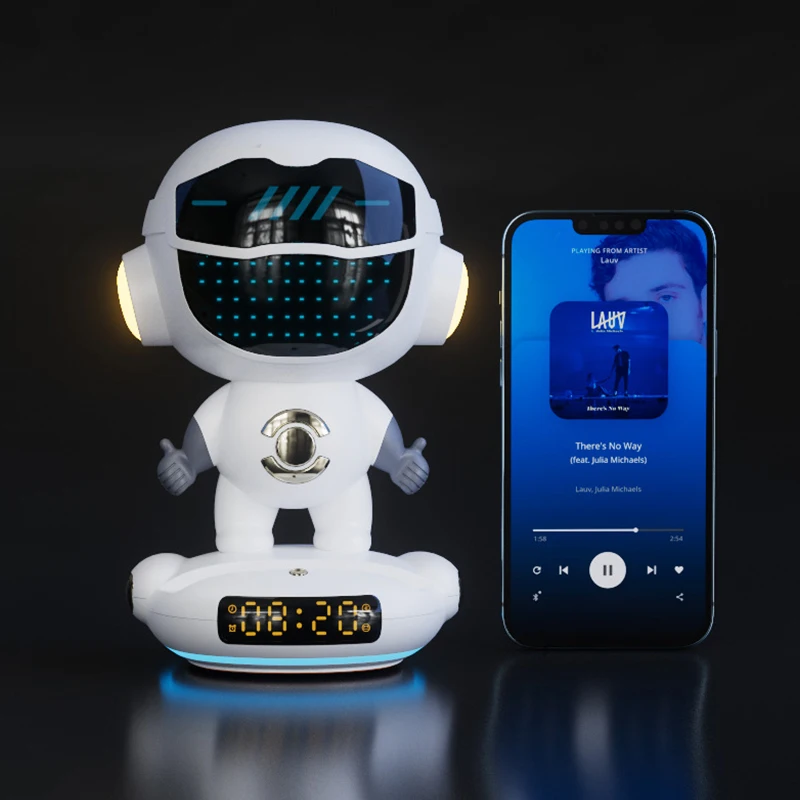 AI 스마트 로봇 무선 음악 서브 우퍼 사운드 블루투스 WIFI 스피커 알람 시계 FM 라디오 지능형 분위기 밤 선물