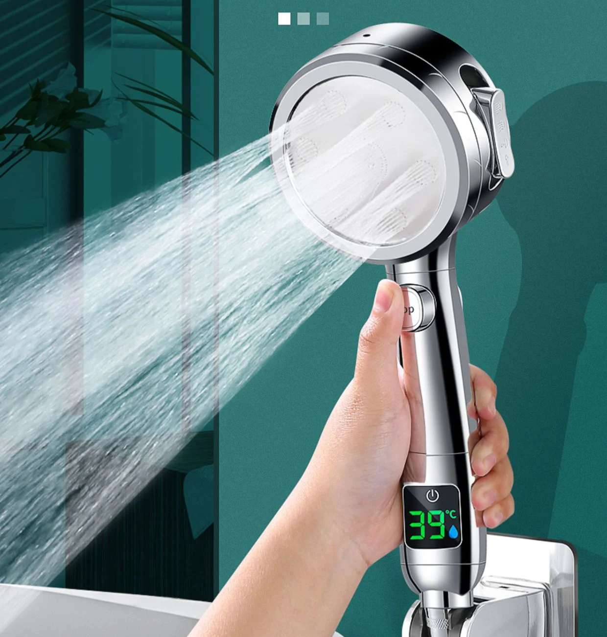 High Pressure Handheld Bathroom Shower Head Water Saving Showerhead Pressurized Adjustable Spray LED Digital Temperature Display