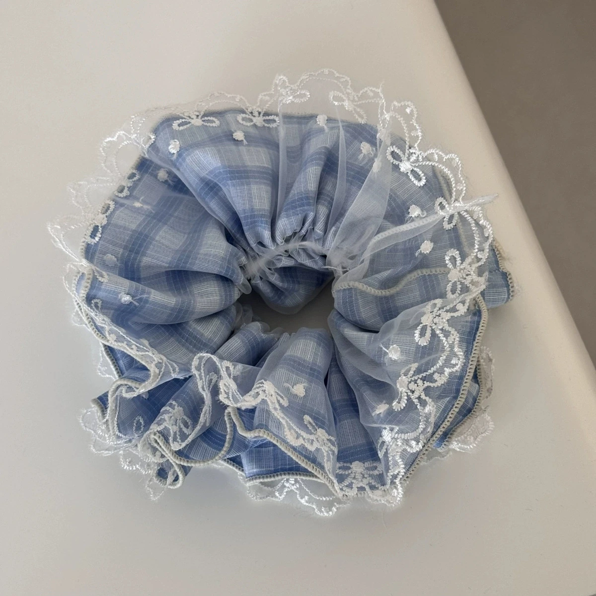 Embroidered Floral Lace Hair Scrunchies and Headbands - Sweet Blue Accessories