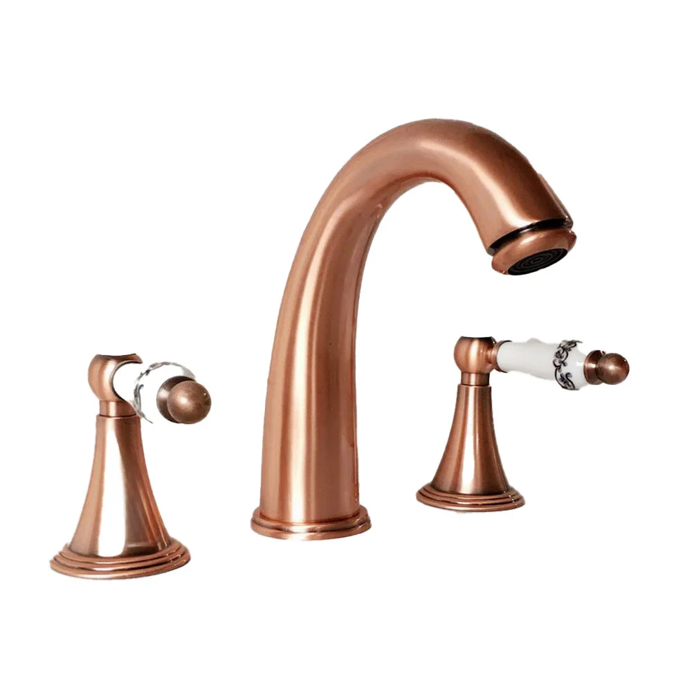 Antique Red Copper 3 holes Deck Mounted Bathroom Mixer Tap Bath Basin Sink Vanity Faucet Water tap Bathtub faucets trg037