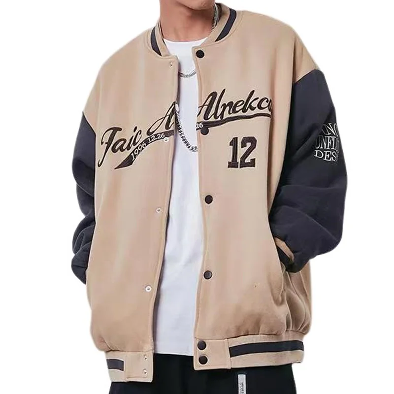 

American Letter Embroid Hip-hop Vintage Bomber Varsity Jacket Men Baseball Uniform Korean Streetwear College Women Coat Oversize