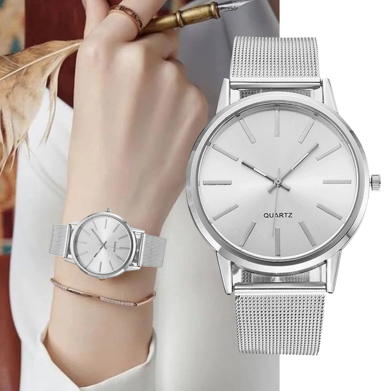 Watch Aliexpress Fashion Sliver Women's Watches Luxury Metal Analog Quartz Wristwatch ...