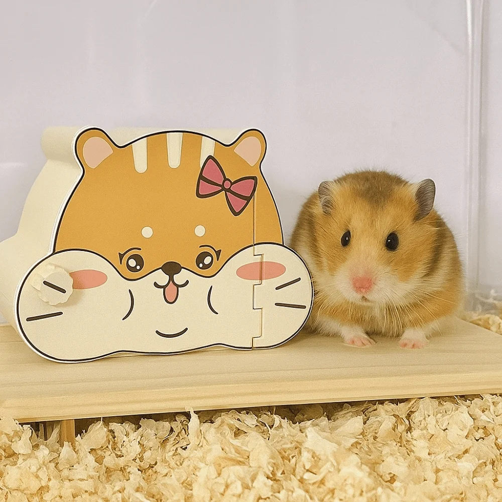 Cute Cartoon Hamster Hideout House Washable Magnetic Door Hamster Hide Cave Viewing Window Small PetSleeping Nest Pet Supplies