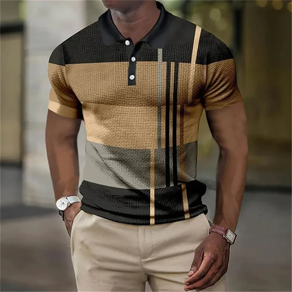 High Quality Men\'s Polo Shirt 2023 New Stripes Short Sleeve T-shirts Casual Business Button Tops Tees Summer Clothing For Boys