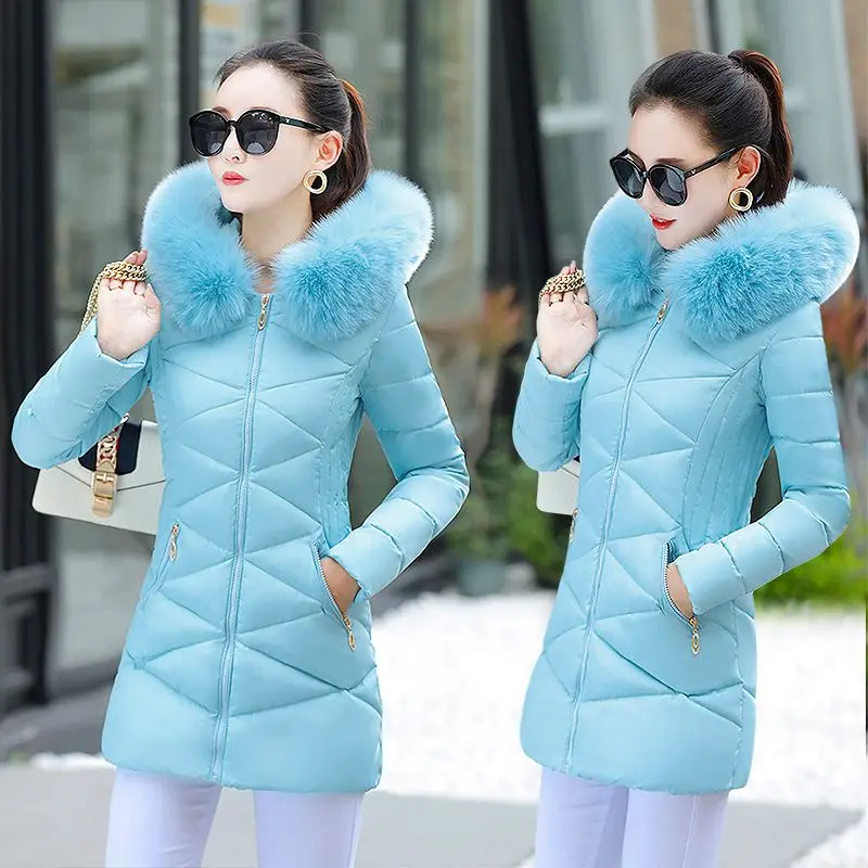 2023 New Women Down Cotton Coat Winter Jacket Female Self-cultivation Parkas  Big Fur CollarOutwear Medium Style Overcoat