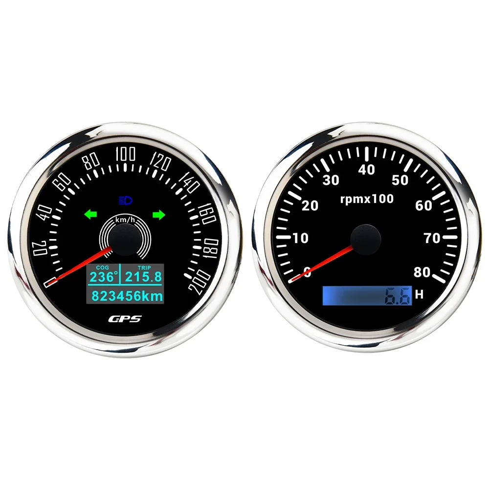 

ELING Waterproof 85mm GPS Speedometer 0-200km/h + 0-8000RPM Tachometer with 7 Colors Backlight for Yacht Motorcycle Universal