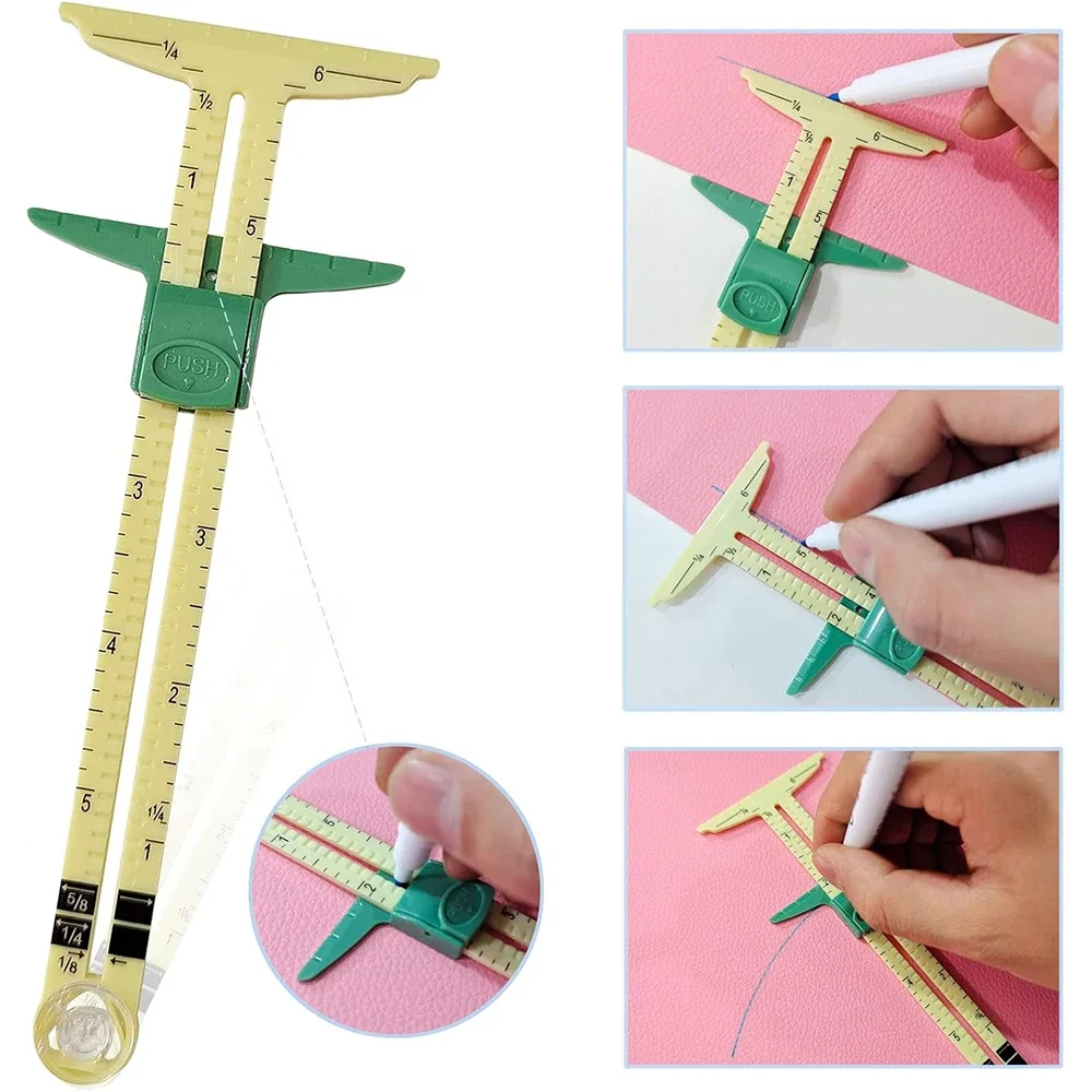 5-in-1 Sliding Gauge Measuring Tool Multifunctional Plastic Drawing Ruler Household Tailor's Patchwork Ruler Sewing Accessories