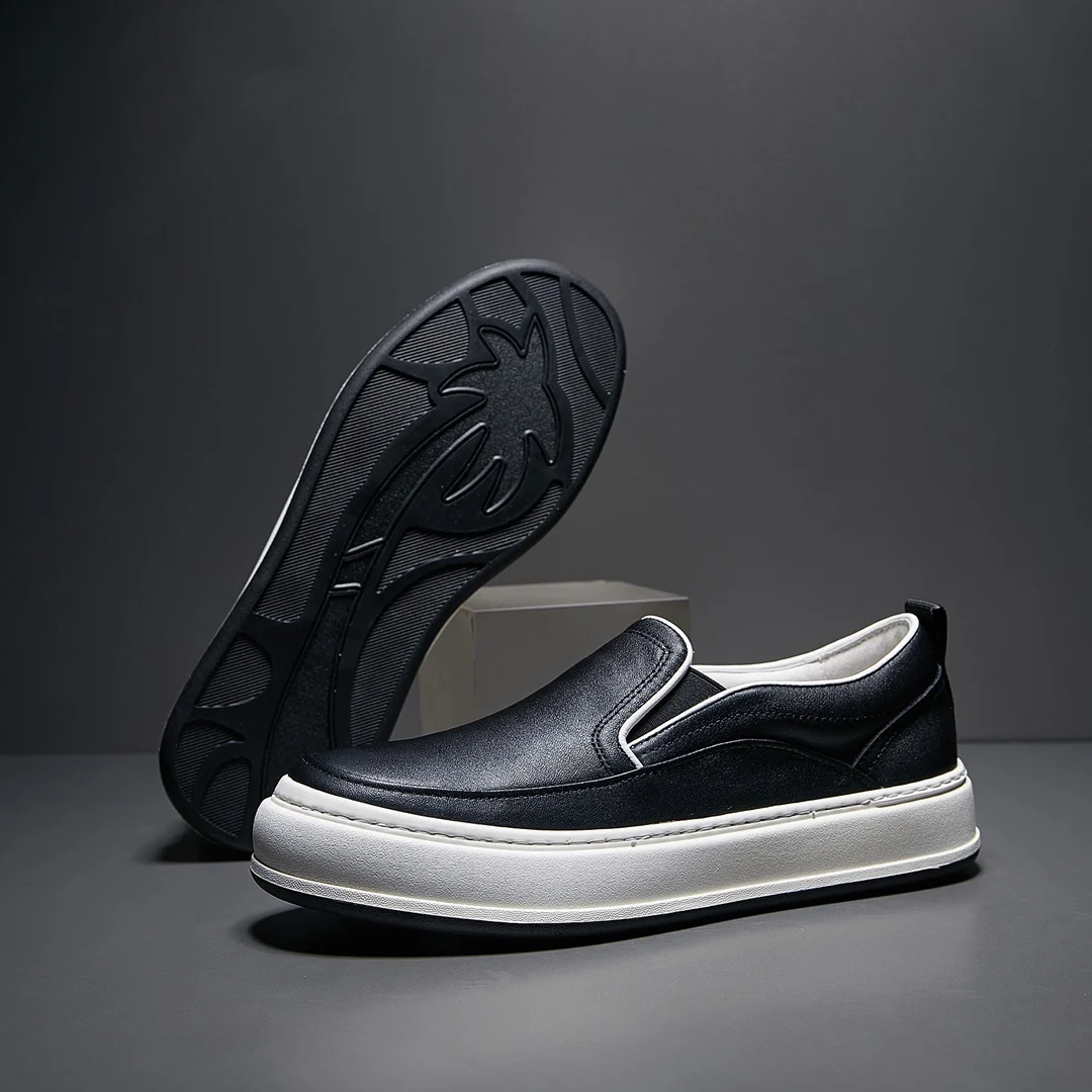 

Soft cowhide men's shoes Flat loafers Real leather casual walking and driving shoes