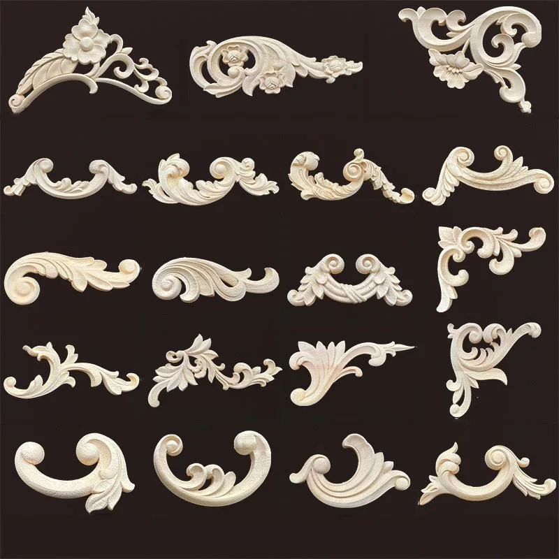 แผ่นไม้แกะสลักตกแต่งมุม 2 ชิ้น สำหรับตกแต่งบ้าน เฟอร์นิเจอร์หรูหรา ลายไม้โบราณ สำหรับตกแต่ง 1