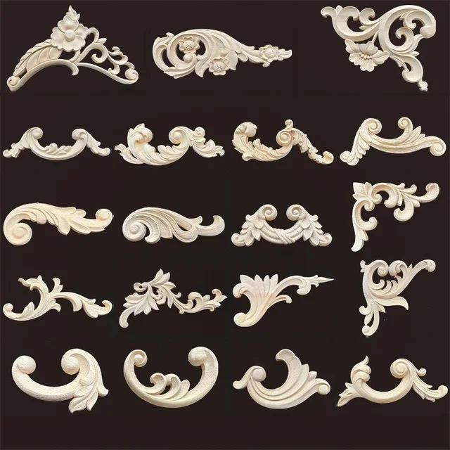 แผ่นไม้แกะสลักตกแต่งมุม 2 ชิ้น สำหรับตกแต่งบ้าน เฟอร์นิเจอร์หรูหรา ลายไม้โบราณ สำหรับตกแต่ง 1