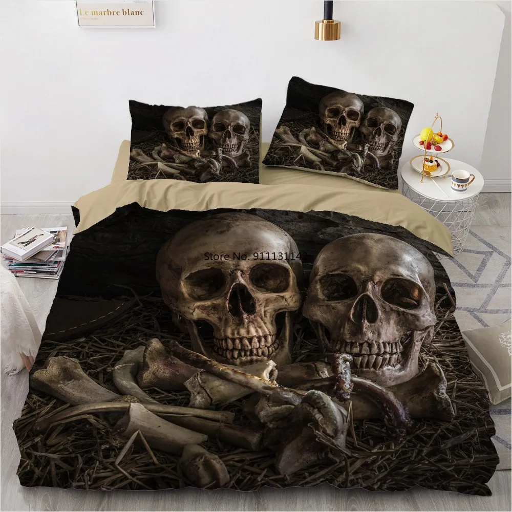 

3D Skull Bedding Sets Duvet Quilt Cover Set Comforter Bed Linen Pillowcase King Queen Full Double Home Texitle