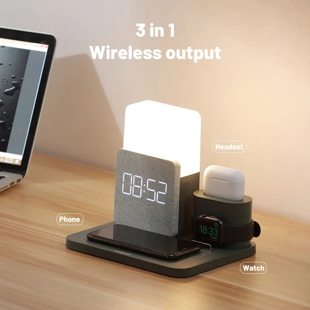 

LED Light Bedside Lamp Wireless Charger Dock For iPhone 12 13 14 Pro Max Mini AirPods iWatch Galaxy Watch Fast Charging Station